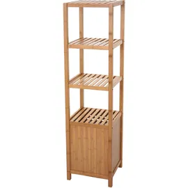 Mendler Badregal HWC-B18, Badezimmer Badschrank Standregal mit Tür, Bambus ~ 140x36x34cm