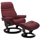 STRESSLESS Sessel mit Hocker Sunrise Classic Leder Rot Batick Bordeaux M (Medium)