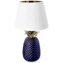 NAVARIS Tischlampe im Ananas Design 40cm hoch Deko Keramik Lampe Deko-Leuchte mit E27 Gewinde Violett/Weiß