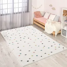 Carpet City "Anime9396", beige Creme mit bunten Pastell-Pünktchen, moderner Kinderteppich weich & gemütlich
