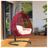 JVmoebel Hängesessel Schalensessel oval Rattan in rot Edelstahl für komfortable Entspannung, Made In Europe rot