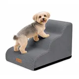 VOUNOT® Hundetreppe 3 Stufen für kleine Hunde & Katzen, Haustiertreppe aus hochdichtem Schwamm, rutschfest, Hunderampe für Sofa und Bett, mit abnehmbarem waschbarem Bezug, Tragegriff, Grau