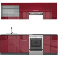 Vicco Küchenzeile Fame-Line 240 cm Bordeaux Hochglanz/Anthrazit