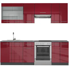 Vicco Küchenzeile Fame-Line 240 cm Bordeaux Hochglanz/Anthrazit