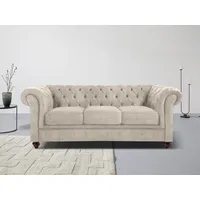 Chesterfield-Sofa HOME AFFAIRE "Chesterfield 3-Sitzer B/T/H: 198/89/74 cm" Sofas Gr. B/H/T: 198cm x 74cm x 89cm, Luxus-Microfaser weich, beige (creme) mit hochwertiger Knopfheftung, auch in Leder