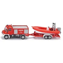 Siku 1636001, Unimog mit Boot, Frankreich, Metall/Kunststoff, Rot, Französische Aufschrift Pompiers, Schwimmfähiges Boot