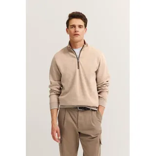Troyer BUGATTI "Modern Fit", Herren, Gr. L, 40, beige, Sweatware, 90% Baumwolle, 5% Polyester, 5% Elasthan, unifarben, casual, normal, ohne Ausschnitt, Langarm Rippbündchen, Pullover, kurzer Reißverschluss, Stehkragen