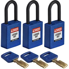 Brady SafeKey Nylon Lockout-Vorhängeschloss Mit Nylon Bügel 38.00 mm Blau KA - Gleichschließende Schlösser 3 Stück