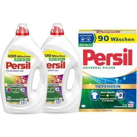 PERSIL-Set Kraft-Gel 2x 100 Waschladungen (200WL) Color & Pulver 1x 90 Waschladungen Universal, Color- & Vollwaschmittel-Set für reine Wäsche und hygienische Frische für die Maschine