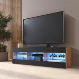 komodee Tivoli Lowboard 140 x 40,5 x 35,5 cm Schwarz/Wotan/Blau Glas/Holz