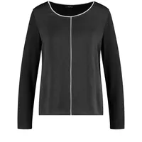 Taifun Damen Blusenshirt mit Kontrastleisten Langarm unifarben Schwarz 44