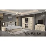 Luxus Schlafzimmer komplett Set mit 6 Teilig Hochglanz Beige+Gold Bett 180x200CM