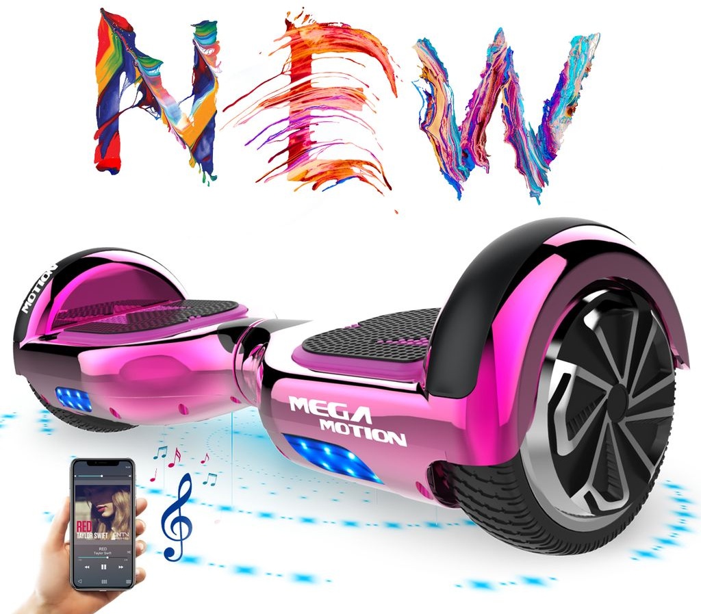 MEGA MOTION 6.5 Zoll- Hoverboard-Self Balance Scooter mit Bluetooth- LED Lights Elektro Scooter, Skateboard für Jugendliche und Kinder chrome rose