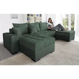 Collection AB Wohnlandschaft COLLECTION AB "Josy XL U-Form, B: 313 cm in Cord, Cord-Mix", grün (dunkelgrün), B:313cm H:84cm T:161cm, 100% Polyester, Sofas, Wohnlandschaft, Bettfunktion, Bettkasten & 2 Zierkissen, Federkern, Topseller