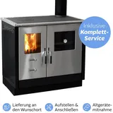 Firefix Festbrennstoffherd »MAAS«, 8,3 kW, Zeitbrand, (Alles inklusive Service: Aufstellen, Anschließen, Altgerätemitnahme), Wunschort Lieferung silberfarben