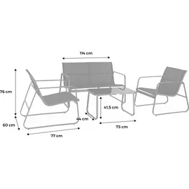 sweeek - Gartenset aus Metall und Textilene für 4 Personen Anthrazit / schwarz,