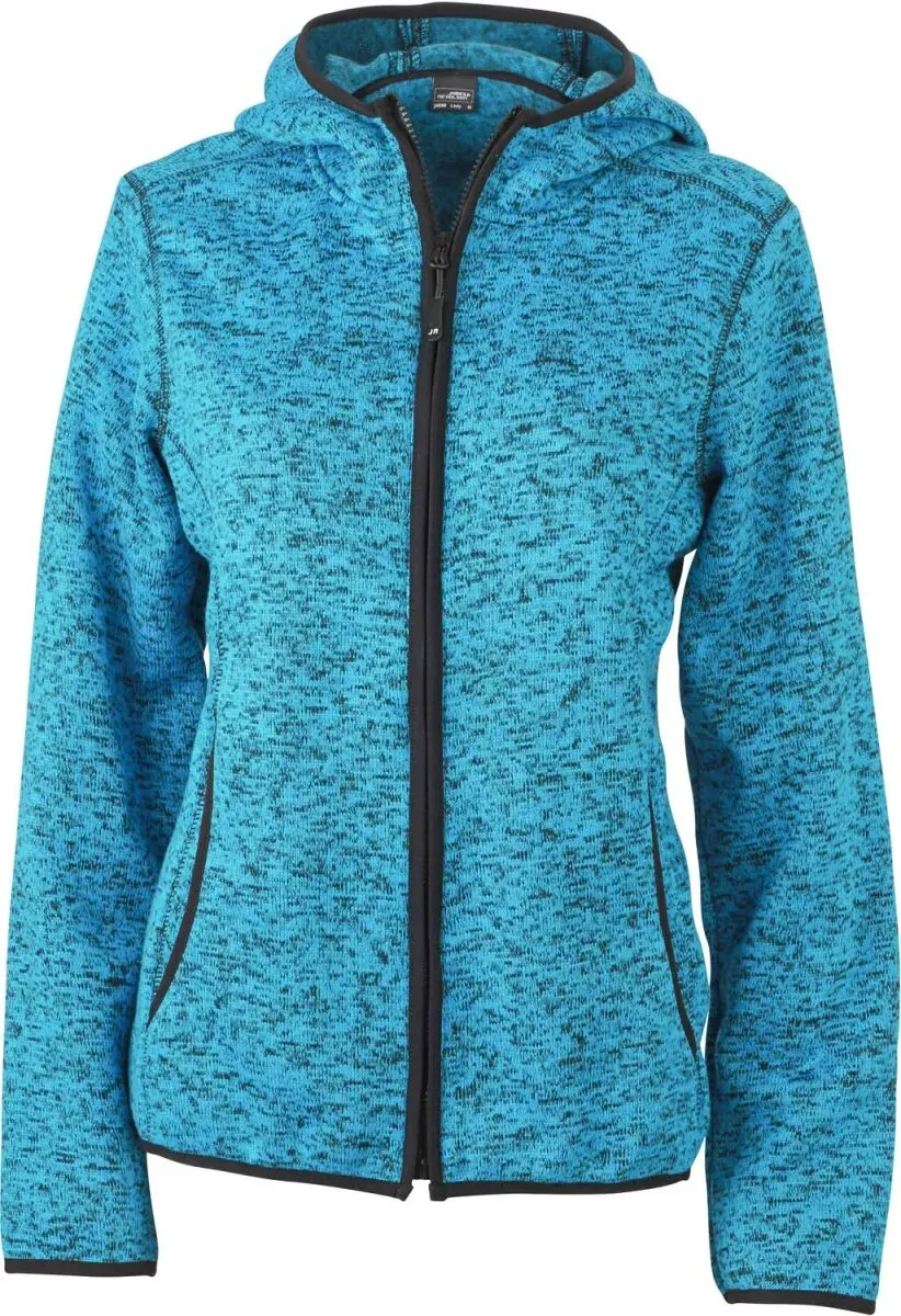James & Nicholson Damen Strickfleece Kapuzenjacke Fleece-Jacke JN588 blue melange/black L
