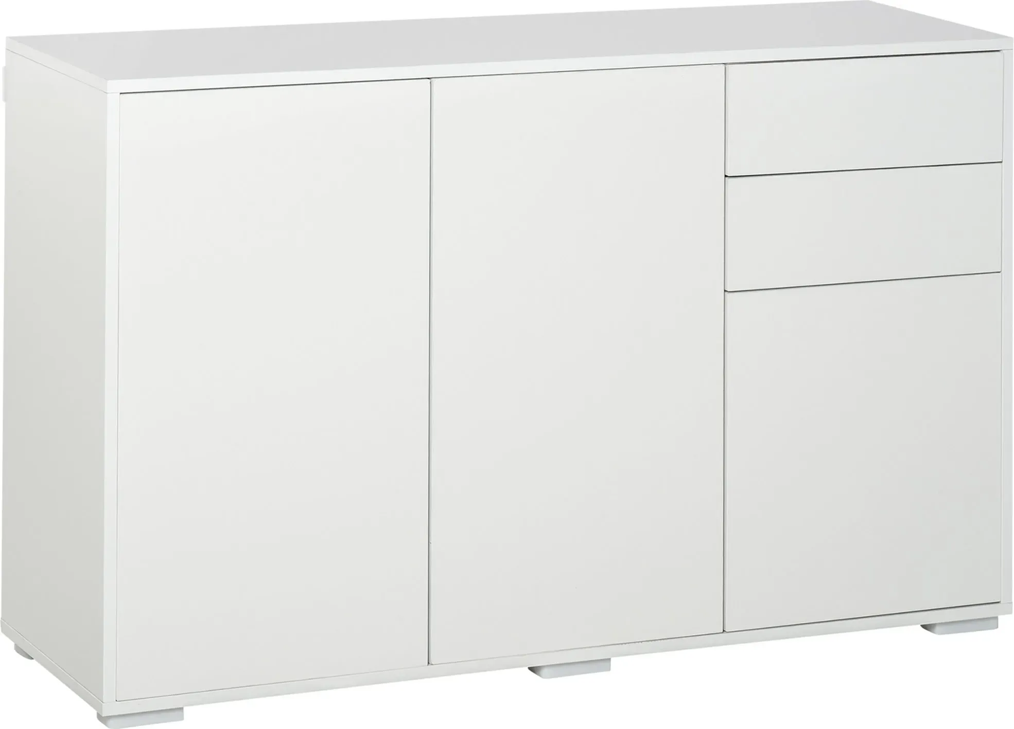 HOMCOM Standschrank Weiß Hochglanz Aufbewahrungsschrank mit 2 Schubladen und 3 Türen, 117x36x74cm, ideal für Wohn- und Schlafzimmer   Aosom.de