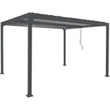 Alu Pergola HHG 970, Lamellen-Pavillon Terrassenüberdachung, stabiles 8cm-Metall-Gestell 3x3,7m anthrazit