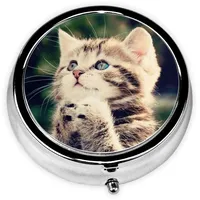 LAMAME Pillendose mit Katzen-Motiv, rund, 3 Fächer, tragbar, für Reisen