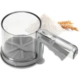 Dajidafu Einhand Mehlsieb Edelstahl – 3-in-1 Puderzuckerstreuer Staubzuckerstreuer & Puderzuckermühle für Mehl, Mandelpulver, Puderzucker & Schokopulver