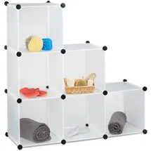Relaxdays Stufenregal 6 Fächer, Steckregal als Kleiderschrank oder Raumteiler, offenes Regalsystem, weiß,