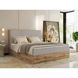 MKS Meble Boxspringbett WOOD CLASSIC, Komplett Set mit Multipocket-Matratze und Topper T25, Doppelbett für Schlafzimmer, hohe Kopfteil - 180 x 200... - Hellgrau