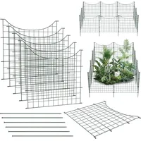 VA-Cerulean Teichzaun Gartenzaun Metall Steckzaun Komplettset Freigehege Zaun Rund Gehege Kaninchen (Unterbogen, 5 Zaunelemente+6 Befestigungsstäben) - Grün