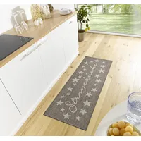 HANSE HOME Sterneküche – Teppichläufer mit Schriftzug Flachgewebe Küchenteppich rutschfest Teppich Läufer für Küche, Flur, Eingangsbereich, Esszimmer – 62x150cm, Braun