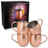 Navaris Moscow Mule Becher 4er Set - 4x Kupferbecher für Moskau Mule Gin Bier - Cocktail Mug gehämmert - Tasse aus Edelstahl mit Kupfer