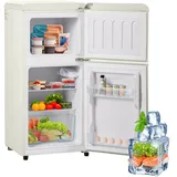Retro Kühlschrank Mini Kühlschrank 60l Cremeweiß, Kleine Gefrierkombination Freistehend Mit 22l Gefrierfach, Zweitüriger Getränkekühlschrank 88cm