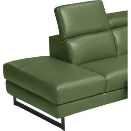Egoitaliano Ecksofa "Candice, elegant, edel und bequem, erstklassiger Sitzkomfort, L-Form", grün (sprite), B:278cm H:100cm T:221cm, Leder »CAREZZA« (Rindsleder). Halbnarbiges Naturleder mit einer Dicke von 1, 2-1, 4 mm.