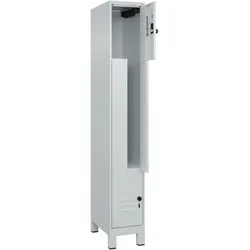 C+P Z-Spind Classic PLUS, Füßen, 2 Abteile, HxBxT 195x30x50cm, Sicherheitsdrehriegel, Hellgrau/Hellgrau von PROREGAL