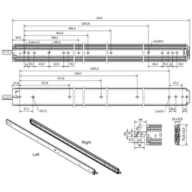 SOTech VarioSlide KV2-200-H76-L1500-EH 1524 mm mit Lock-in/out Einrastfunktion Schwarzer Hebel Schubladenschiene belastbar bis 200 Kg