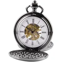 Tiong Mechanische Taschenuhr Handaufzug Steampunk Double Hunter Taschenuhr Gravierte Römische Ziffern für Männer mit Geschenkbox