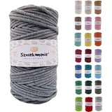 Sznurkomania, Baumwollkordel 5mm 100m, 46 Farben, Weiß Farbe, Makramee Garn, Baumwollgarn, geflochtene Baumwollkordel 5mm mit Kern, Makramee Kordel, Häkelkordel