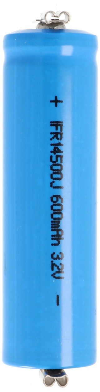 3,2 Volt Solar Akku Lithium IFR 14500 AA mit 2,8mm Buchsen 600mAh LiFePo4 Akku Flat Top ungeschützt Masse 14,2 x 50,2mm