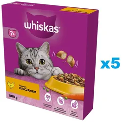WHISKAS Senior 5x800g Trockenfutter mit Huhn für ältere Katzen