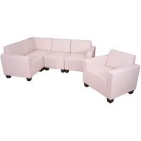 Sofa Couch Modular 4-Sitzer Lyon, Kunstleder ~ creme