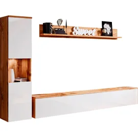 INOSIGN Wohnwand INOSIGN "PARIS, Vitrine Türanschlag links/rechts wechselbar", weiß (eichefarben wotan, weiß hochglanz), B:220cm H:130cm T:33cm, Kastenmöbel-Sets, Wohnwand, grifflose Design, stehend und hängend montierbar