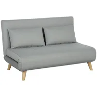 Homcom Schlafsofa 130 x 190 cm Sofa mit Bettfunktion, Klappbar Couch mit Lendenkissen, Samtoptik, Verstellbarer Rückenlehne für Wohnzimmer, Schlafzimmer, Hellgrau