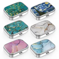 Pillendose mit 2 Fächern, tragbare Pillendose für Tasche oder Geldbörse, dekorative Metall-Medizin-Vitamin-Organizer, einzigartiges Geschenk (6 Stück, Set-6-Stil1)