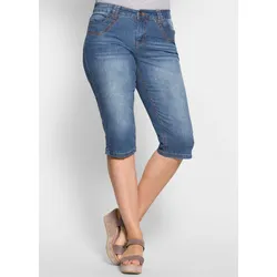 3/4-Hose SHEEGO, Damen, Gr. 50, Normalgrößen, blau (blau denim), 98% Baumwolle, 2% Elasthan, unifarben, Hosen