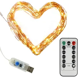 Clauss LED-Mini-Lichterkette mit USB-Anschluss und Fernbedienung, 100 LEDs in warmweiß,10 m, Kupfer-Draht, Innen-Bereich, 5 Volt, Clauss10002