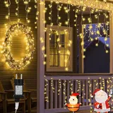Eisregen Lichterkette Warmweiß, 15M Eiszapfen Led Lichterketten 8 Modi Timer Fenster Party Hochzeit Balkon Garten Weihnachten Deko - Beige