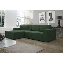 Fun Möbel Ecksofa Schlafsofa Sofa CONOR PREMIUM Stoff Poso Dunkelgrün Ottomane Links