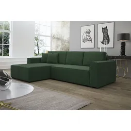 Fun Möbel Ecksofa Schlafsofa Sofa CONOR PREMIUM Stoff Poso Dunkelgrün Ottomane Links