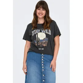 ONLY CARMAKOMA T-Shirt ONLY CARMAKOMA "CARLUCY LIFE REG S/S TOP JRS NOOS", Damen, Gr. M, schwarz (schwarz print:texana wild), Jersey, Obermaterial: 100% Baumwolle, regular fit normal, Rundhals, Shirts T-Shirt, Baumwolle, regular fit