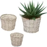 Famanu Blumentopf Set von 3 - Rund - Weißes Rattan - Verschiedene Größen