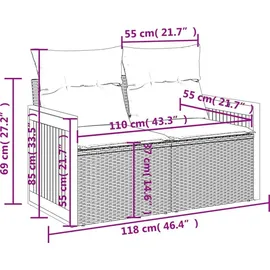 vidaXL 13-teiliges Gartensofa-Set mit Kissen, grau, Polyrattan - Grau